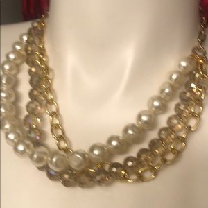 Pearls Crystals Chain Three Strands Necklace